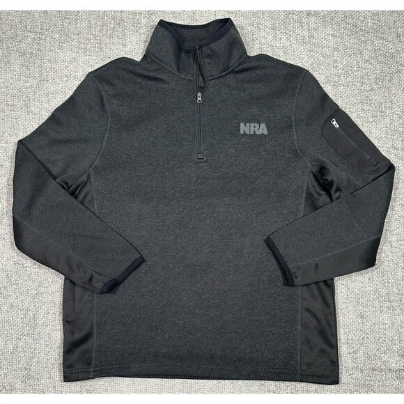 NRA Mens Sweater Size‎ XL Charcoal Gray 1/4 Zip Pullover Zip Pocket Long Sleeve - Picture 1 of 8